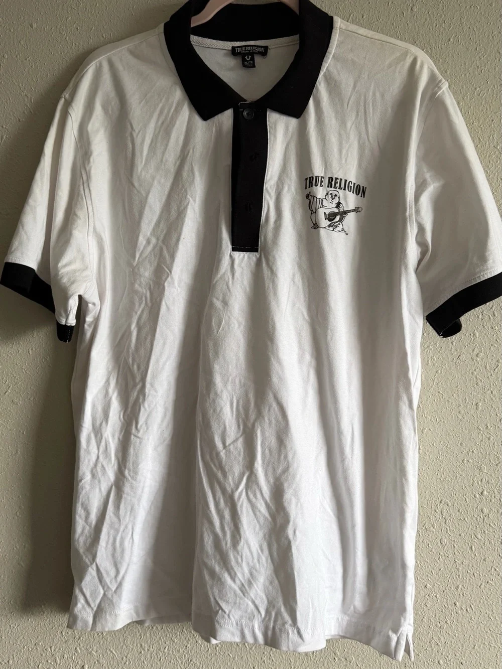 True Religion White Polo with Black Collar and Cuffs